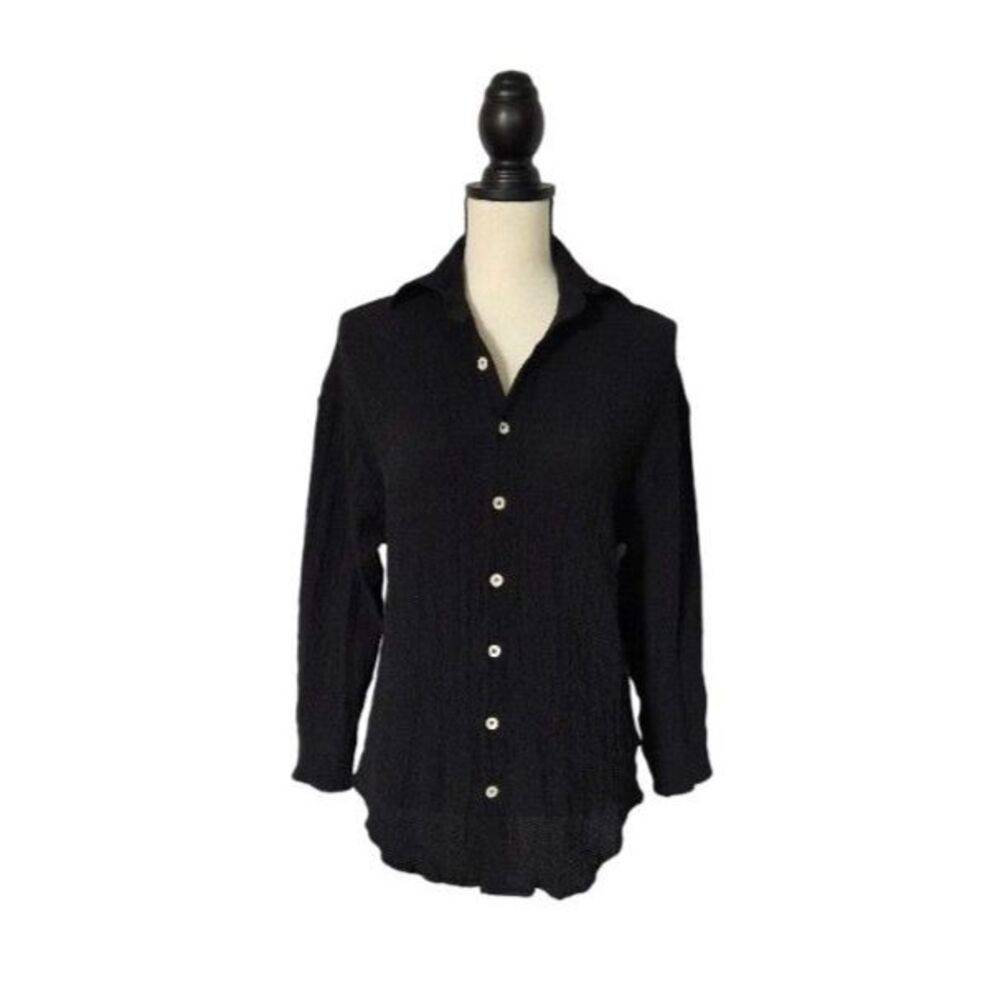 Salty Weekend Black Crinkle Button Down Shirt Size S Resort Wear
